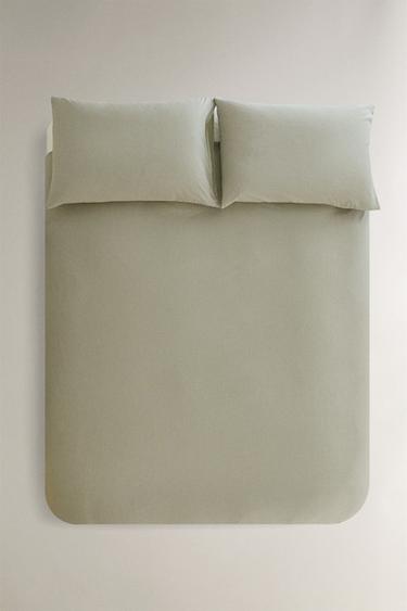 STRIPED SEERSUCKER DUVET COVER - Green by Zara
