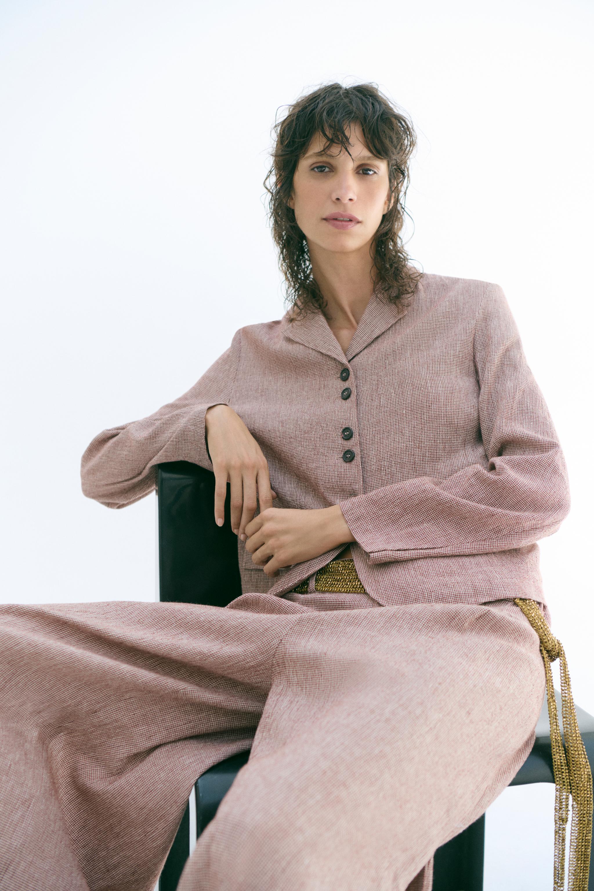ZW COLLECTION LINEN BLEND VENTED TROUSERS - Maroon | ZARA United