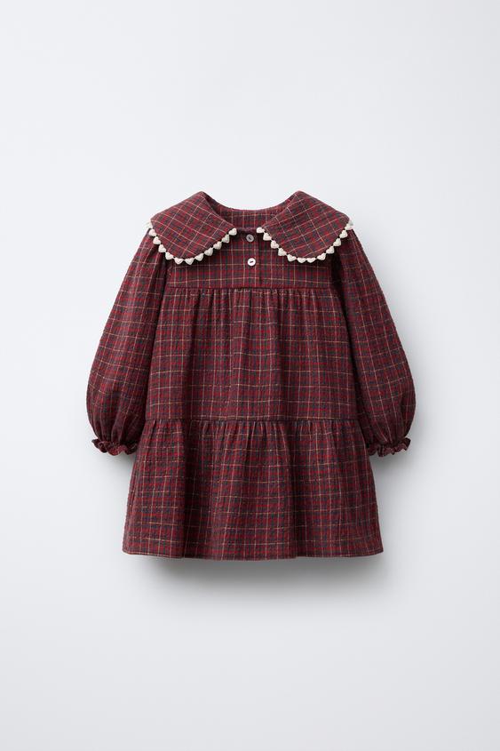 Zara - Plaid Dress With Heart Lace Trim - Red - 4 Years (40,9 Inches) - Kids Zara - Plaid Dress With Heart Lace Trim - Red - 4 Years (40,9 Inches) - Kids