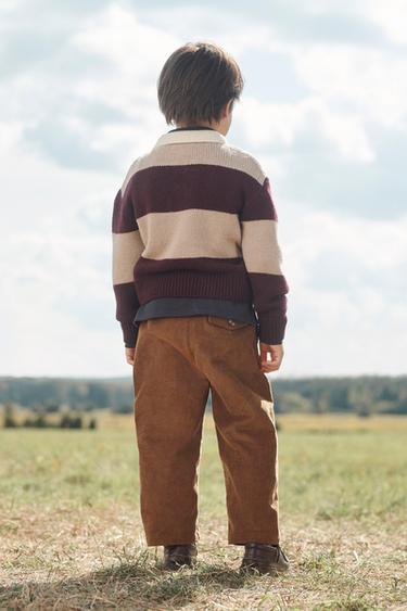 POLO EN MAILLE À RAYURES 100% LAINE ÉDITION LIMITÉE - bordeaux/écru de Zara - Image 1