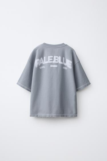 TEXTURED TEXT GRAPHIC T-SHIRT — Light blue 2