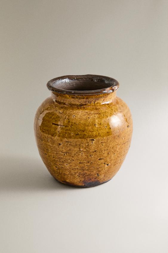 Zara CERAMIC VASE - 芥末色 - 圖片 0