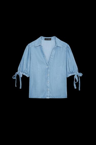 SHORT SLEEVE SHIRT WITH TIES - Light blue by Zara - Image 0