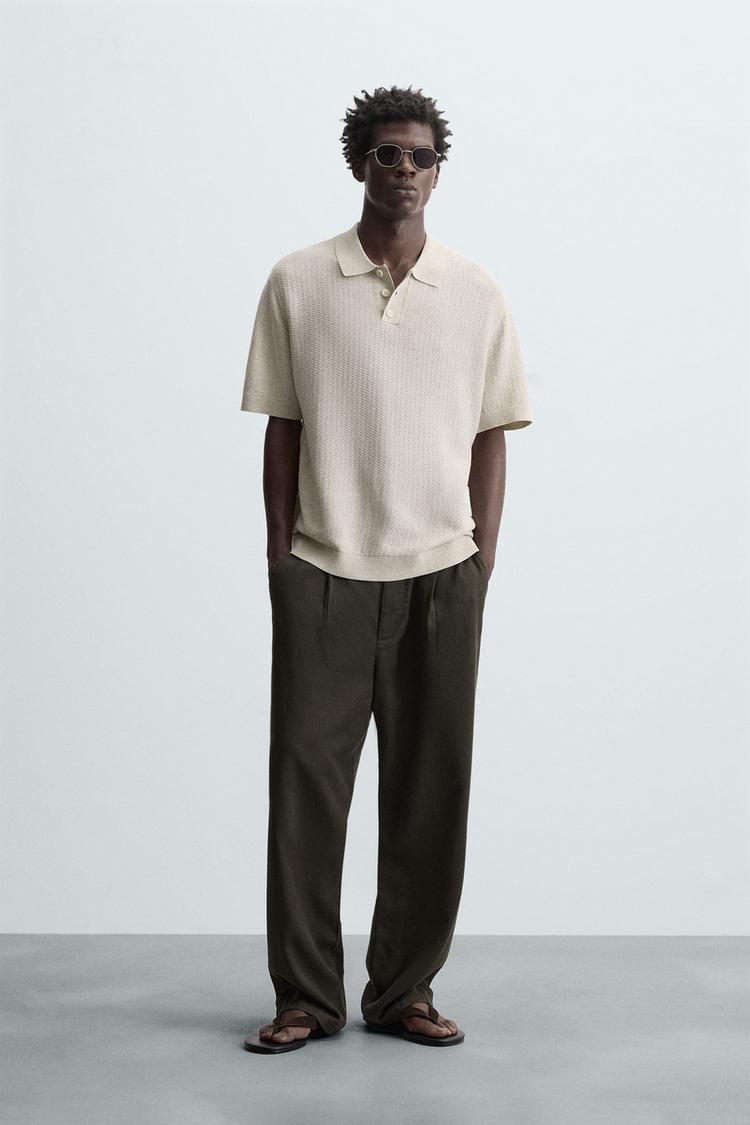 TEXTURED KNIT POLO SHIRT Beige ZARA India1