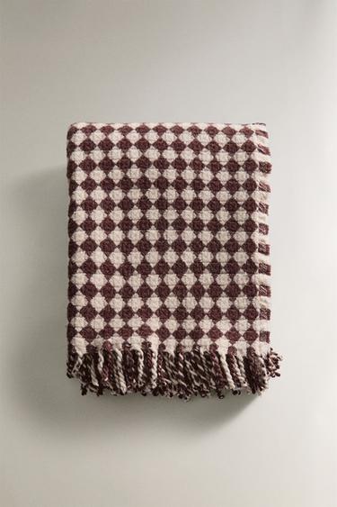 FLORAL WOOL THROW - Oyster-white by Zara