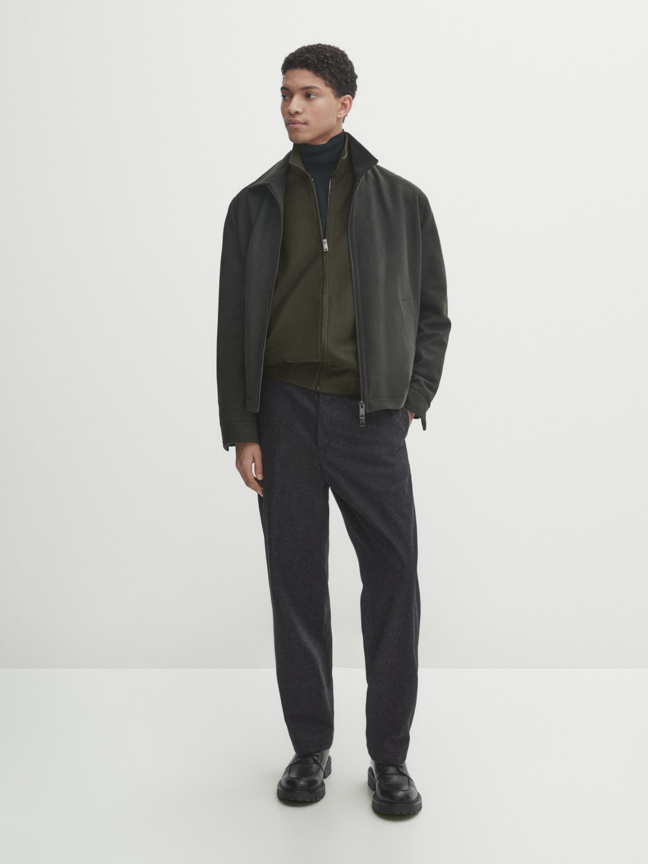 Twill bomber jacket with shirt collar - Green