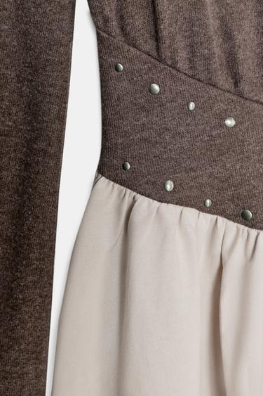 CONTRAST DRESS WITH STUDS - Mink marl by Zara - Image 2