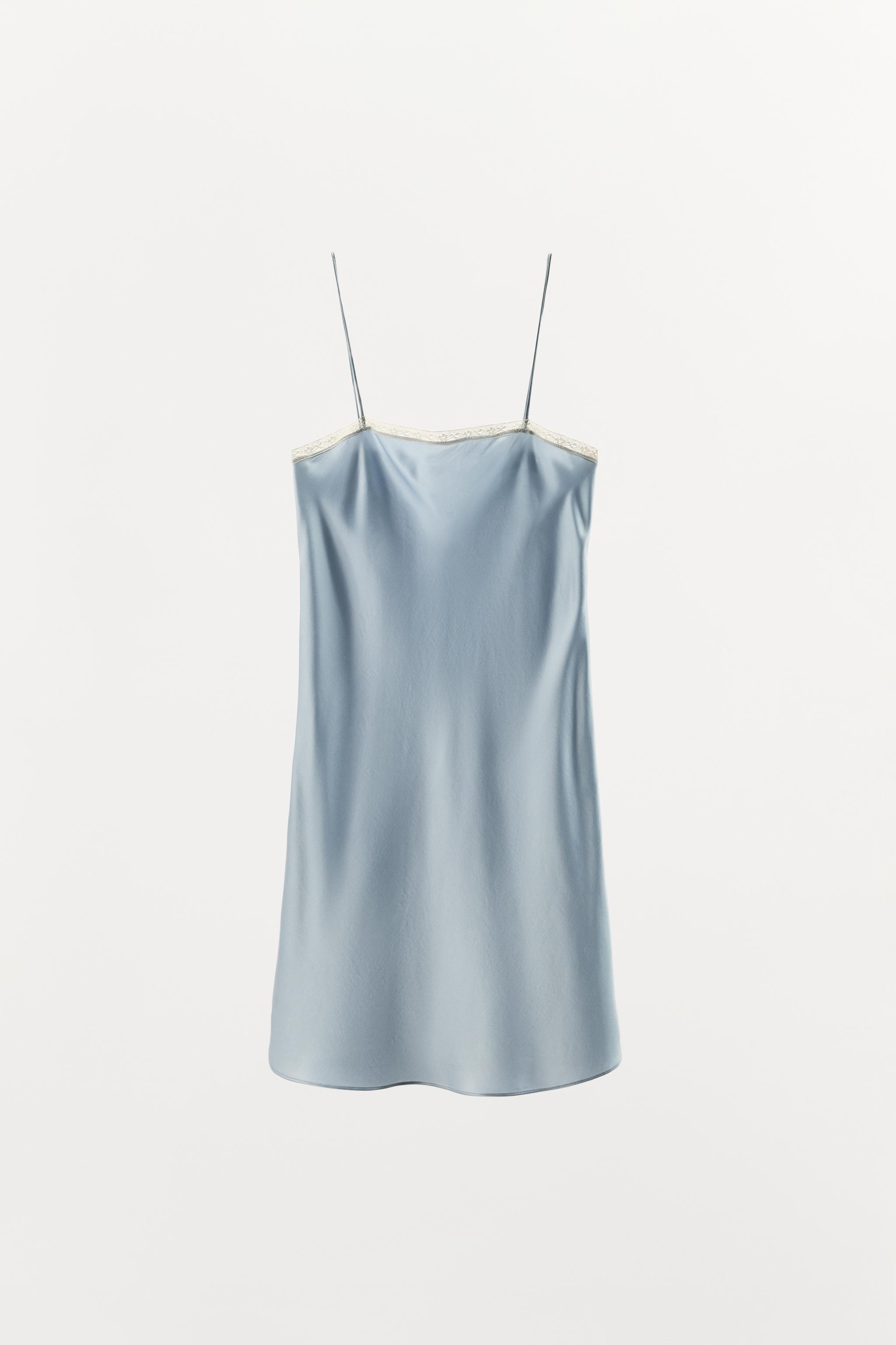 100% SILK LACE TRIM SLIP DRESS - Light blue marl | ZARA United States