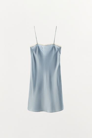 ROBE STYLE LINGERIE 100% SOIE ET DENTELLE - bleu ciel chiné de Zara - Image 4