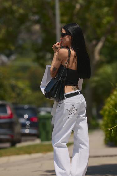 JEAN TRF WIDE LEG TAILLE BASSE À CLOUS - Blanc de Zara - Image 4