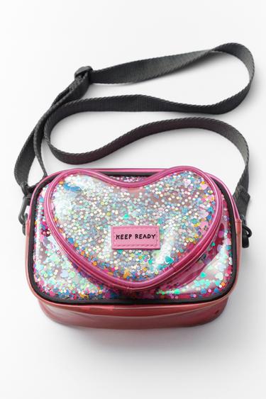 Zara VINYL HEART CROSSBODY BAG - Pink