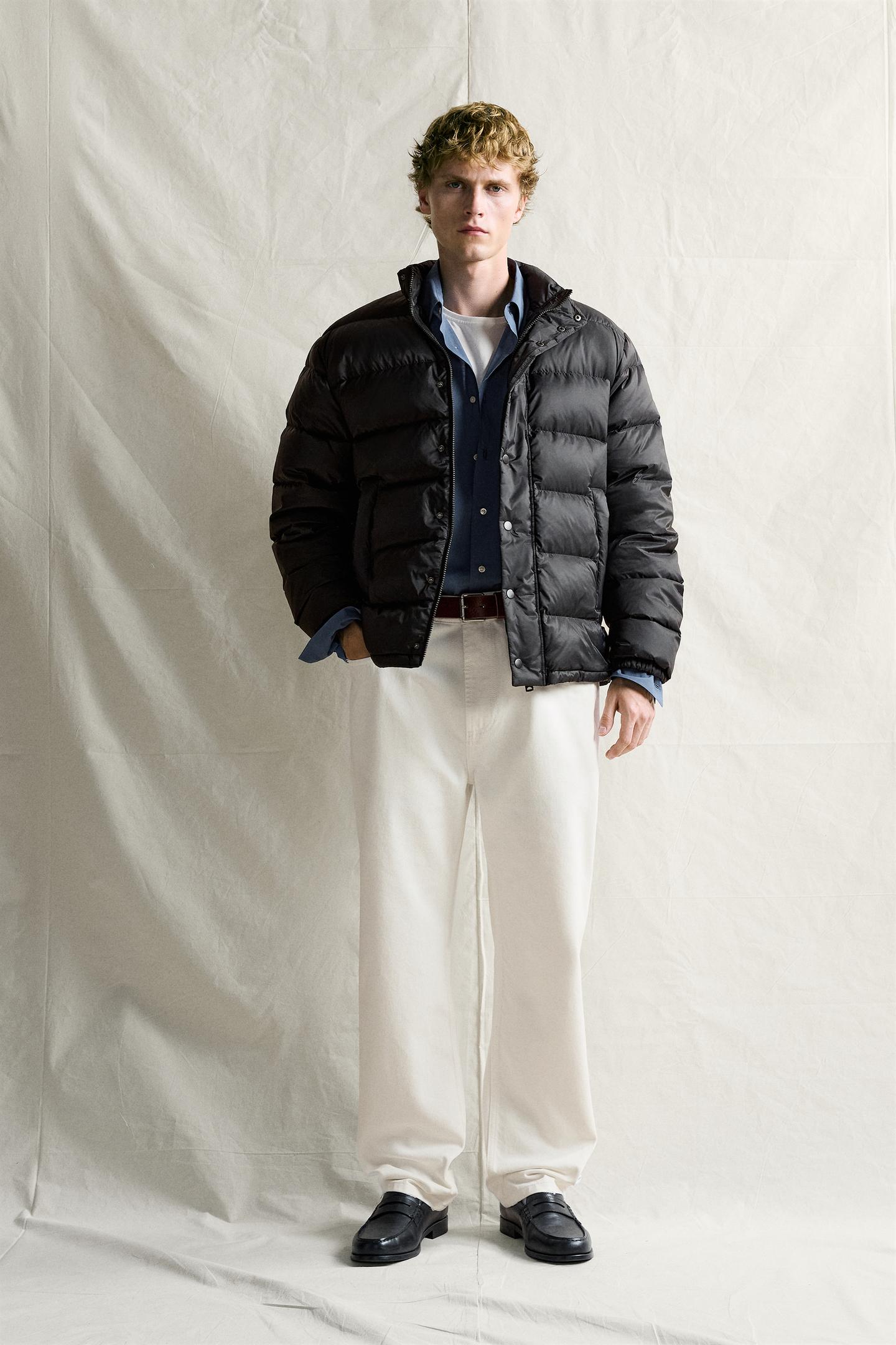 Мужская куртка Zara 80% Down - 20% Feather Water-Repellent Puffer, цвет: Чёрный