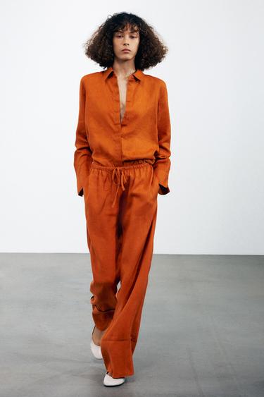 PANTALON LARGE 100 % LIN COLLECTION ZW - Orange foncé de Zara