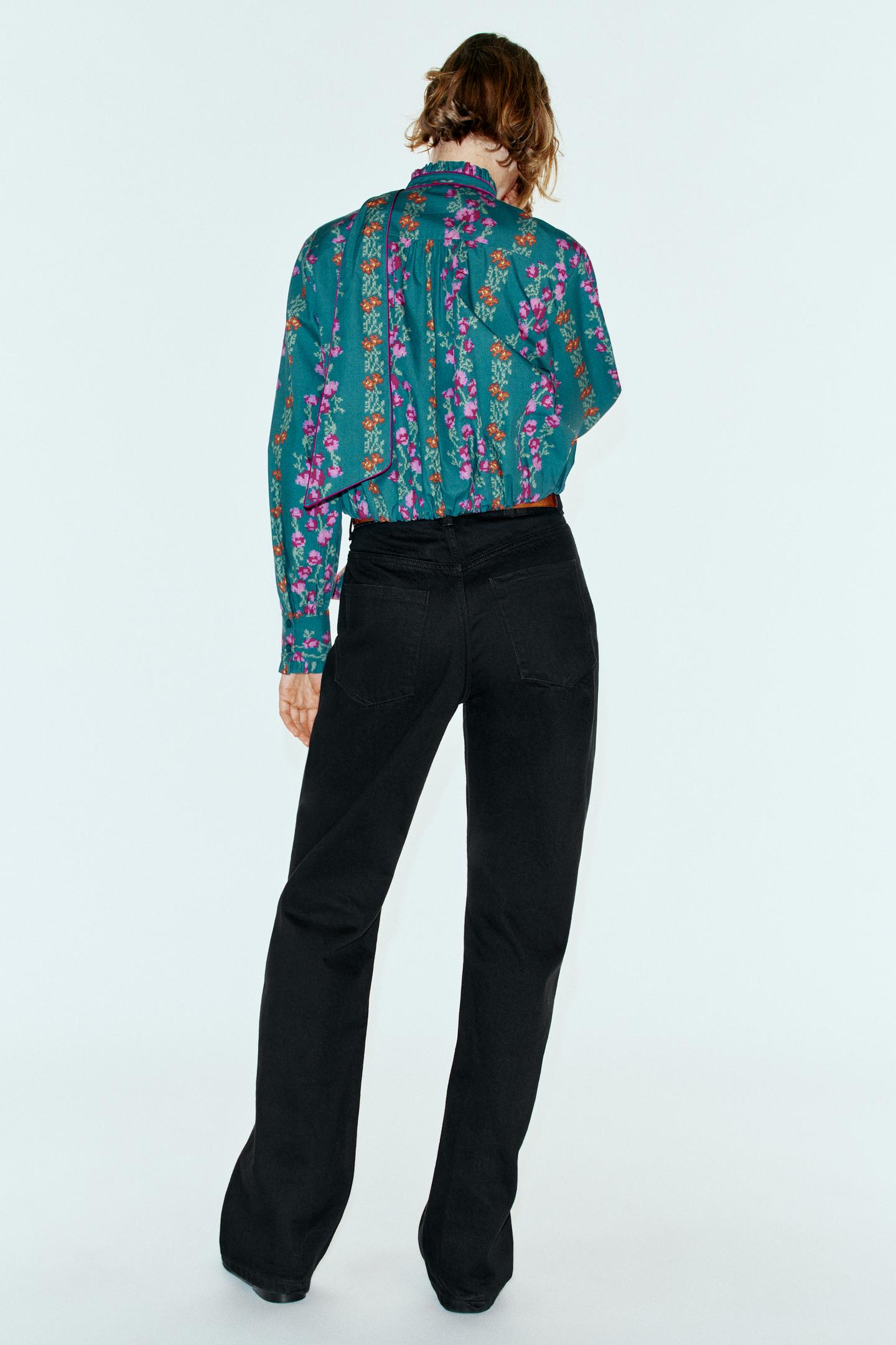 Женская рубашка Zara Floral Print Balloon, цвет: Разноцветный — фото 5
