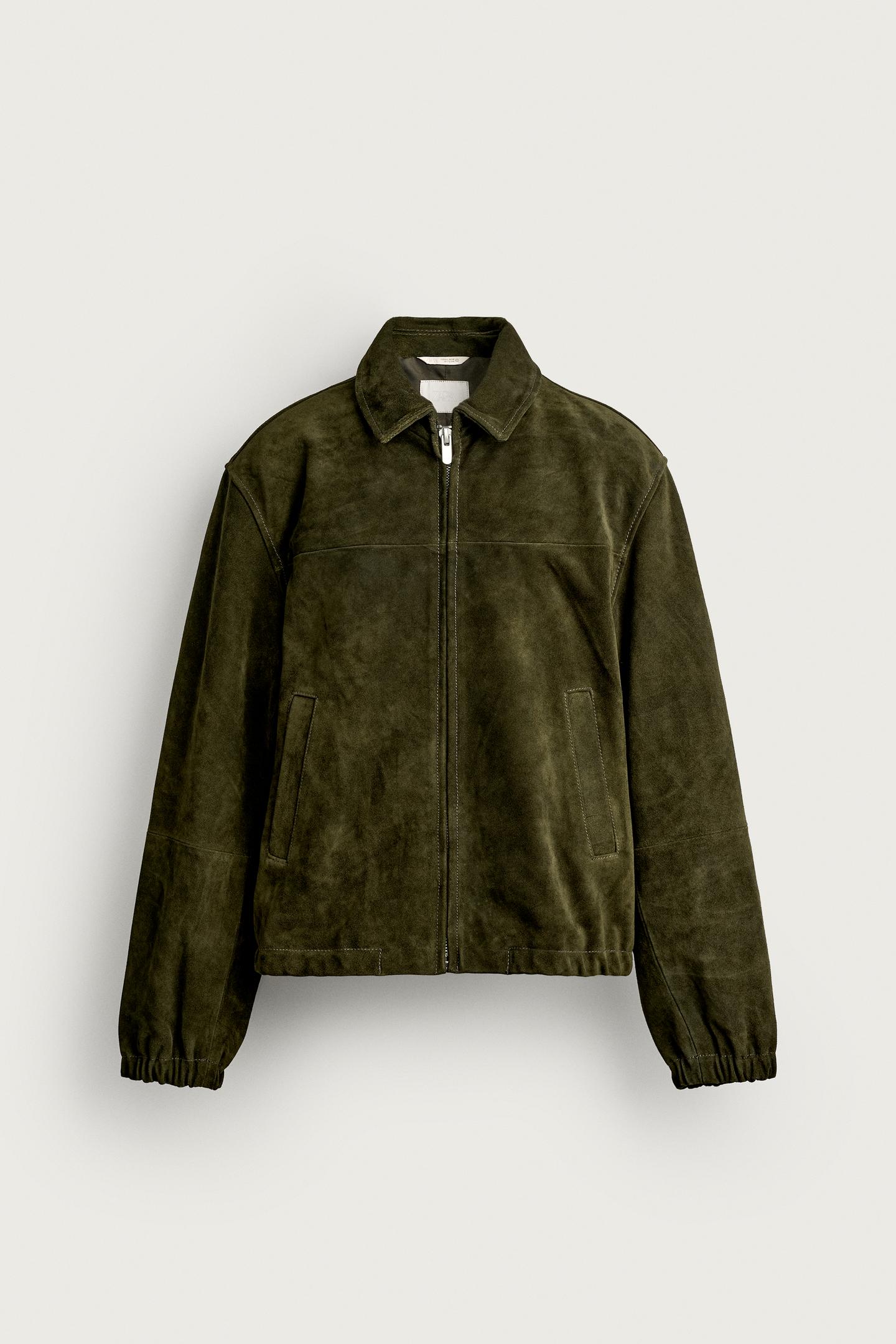 Мужская куртка Zara Regular Fit Suede, цвет: Зелёный — фото 7