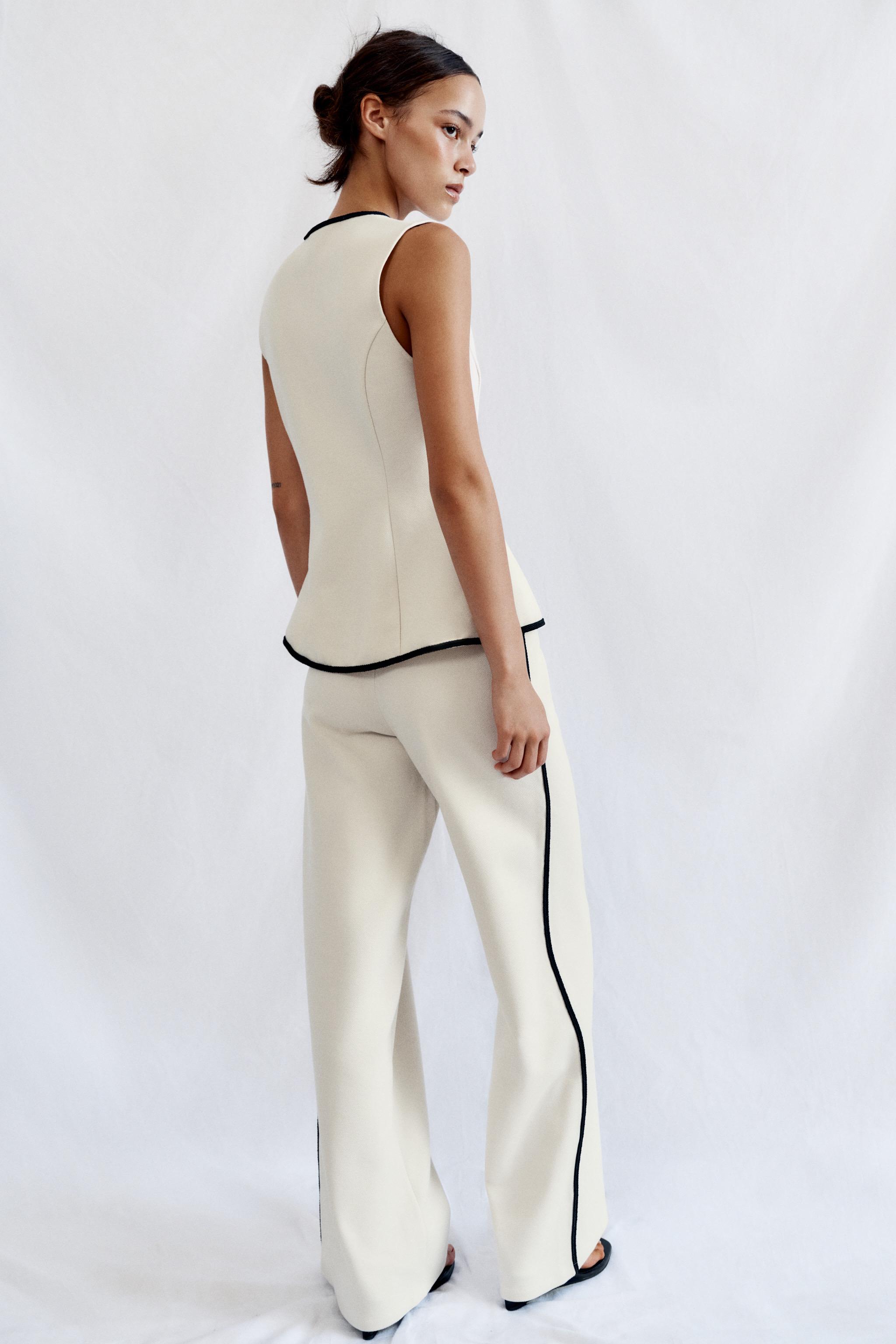 Женские брюки Zara PIPED WIDE LEG PANTS — фото 4