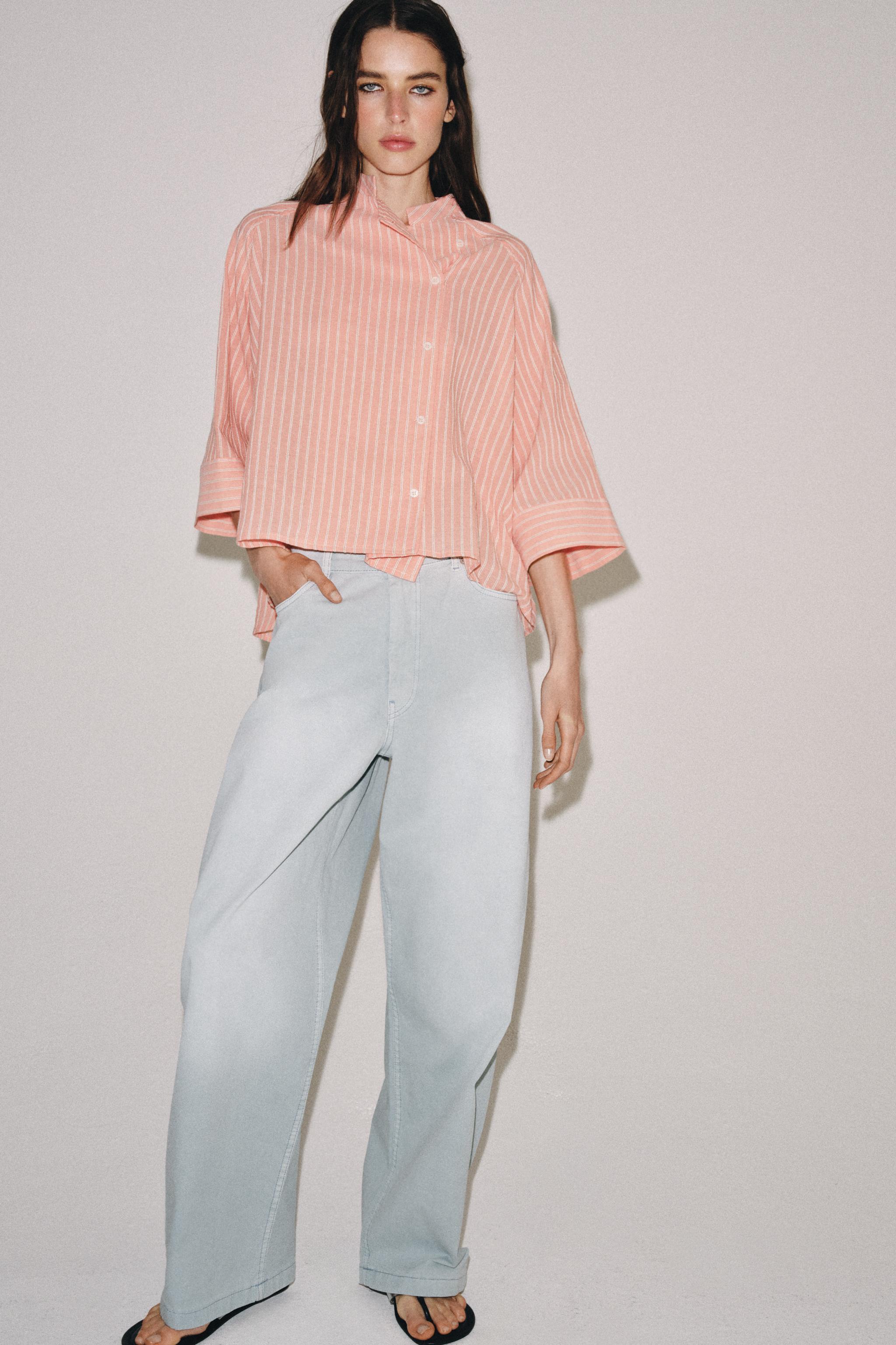 ZW COLLECTION ASYMMETRIC STRIPED SHIRT - Salmon | ZARA Turkey