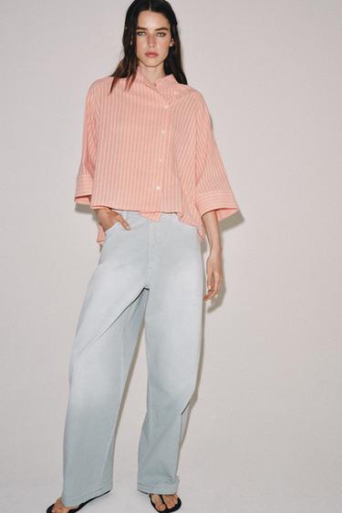 ZW COLLECTION ASYMMETRIC STRIPED SHIRT - Salmon by Zara - Image 3