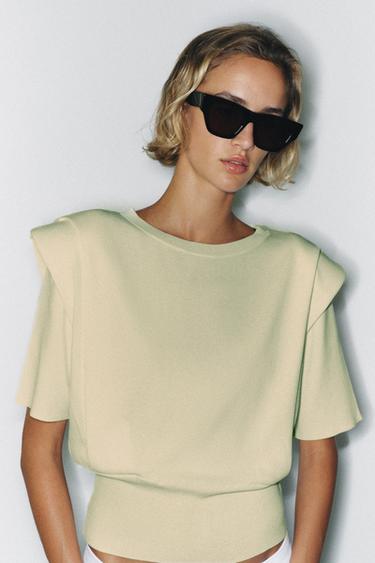 Zara Padded Shoulder Knit Top - Pastel green