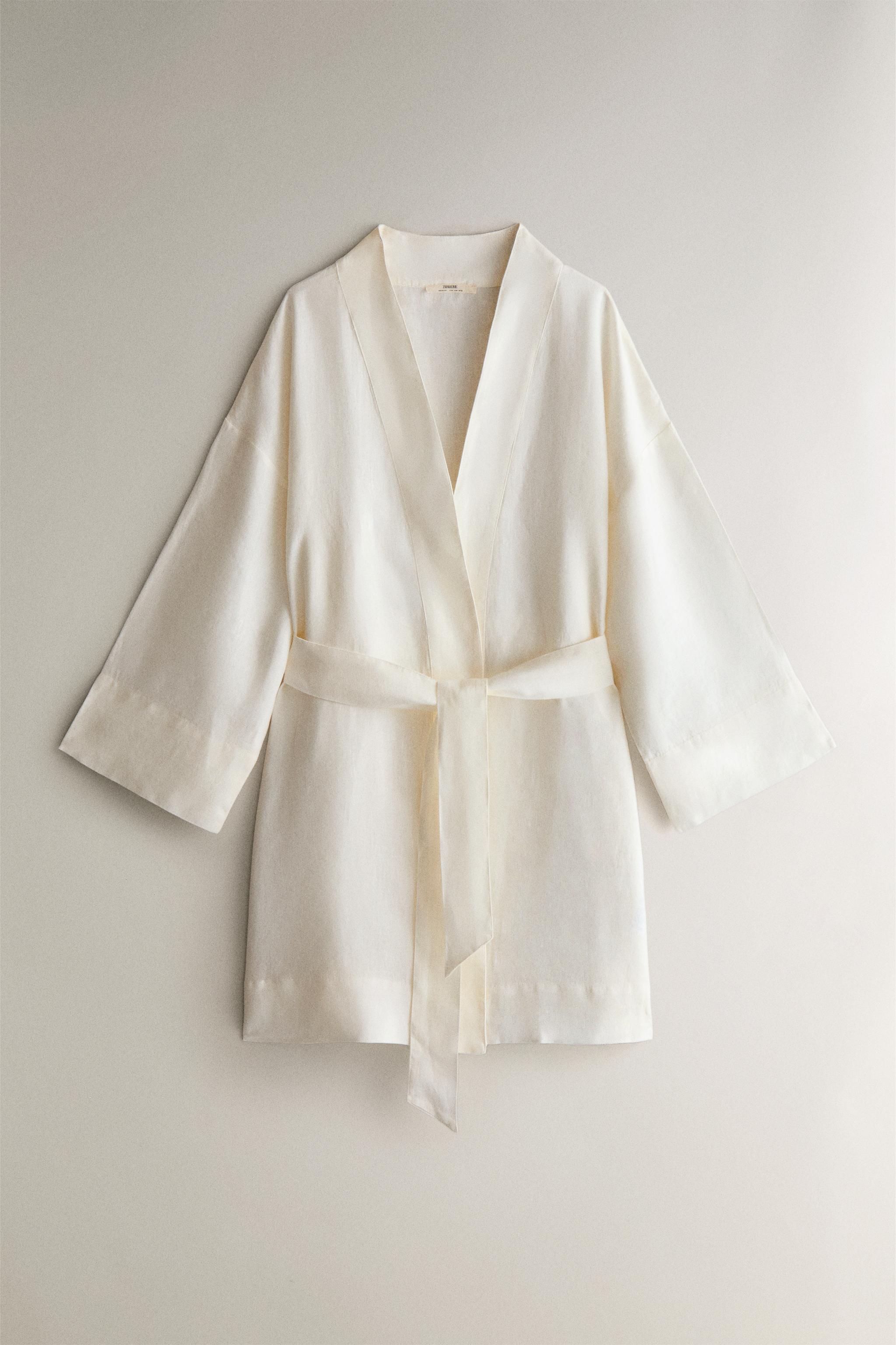 LINEN ROBE — Ecru