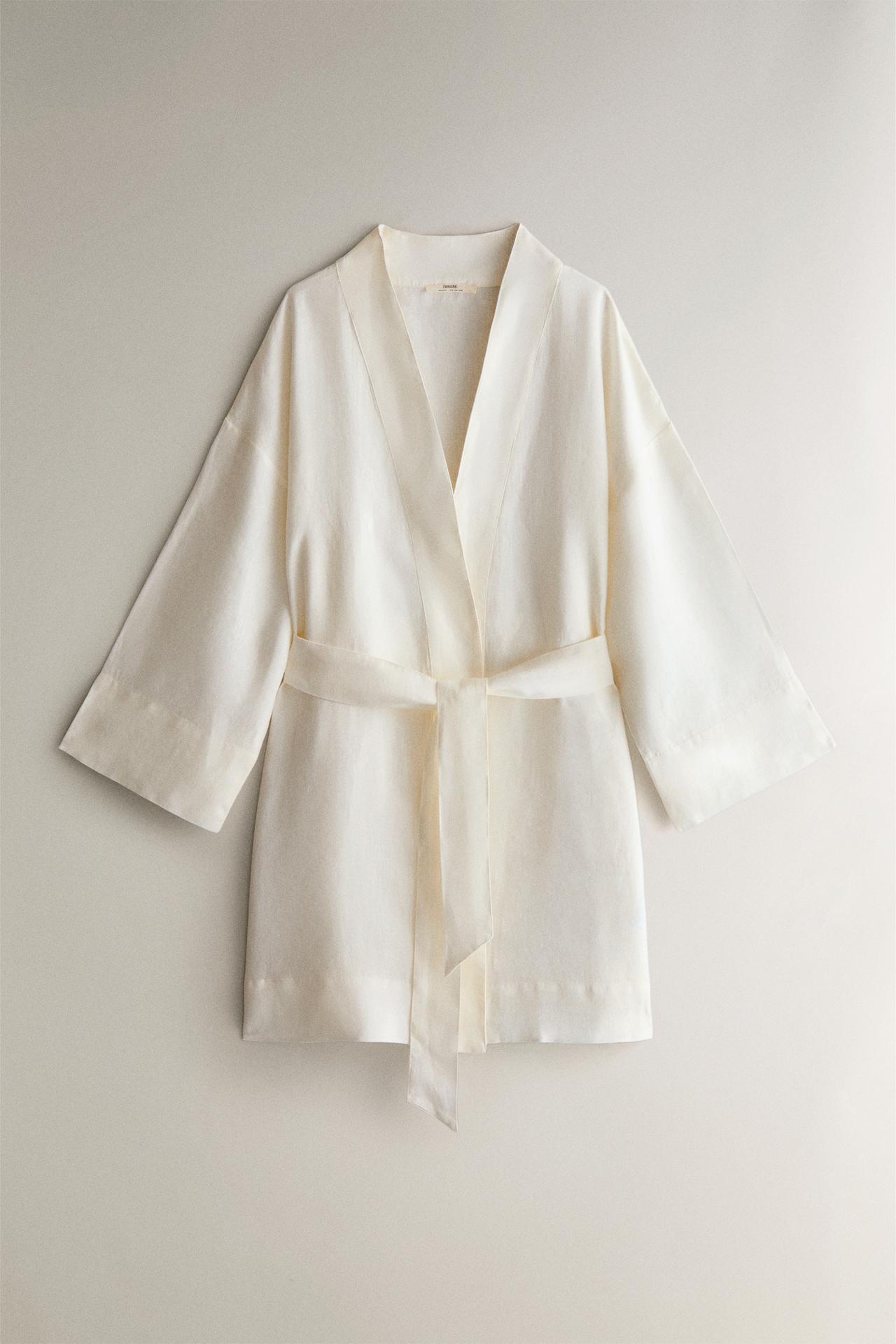 LINEN ROBE — Ecru