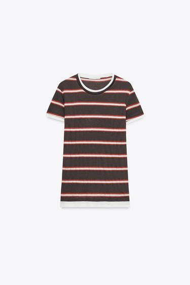 DOUBLE STRIPE T-SHIRT - Chocolate brown by Zara