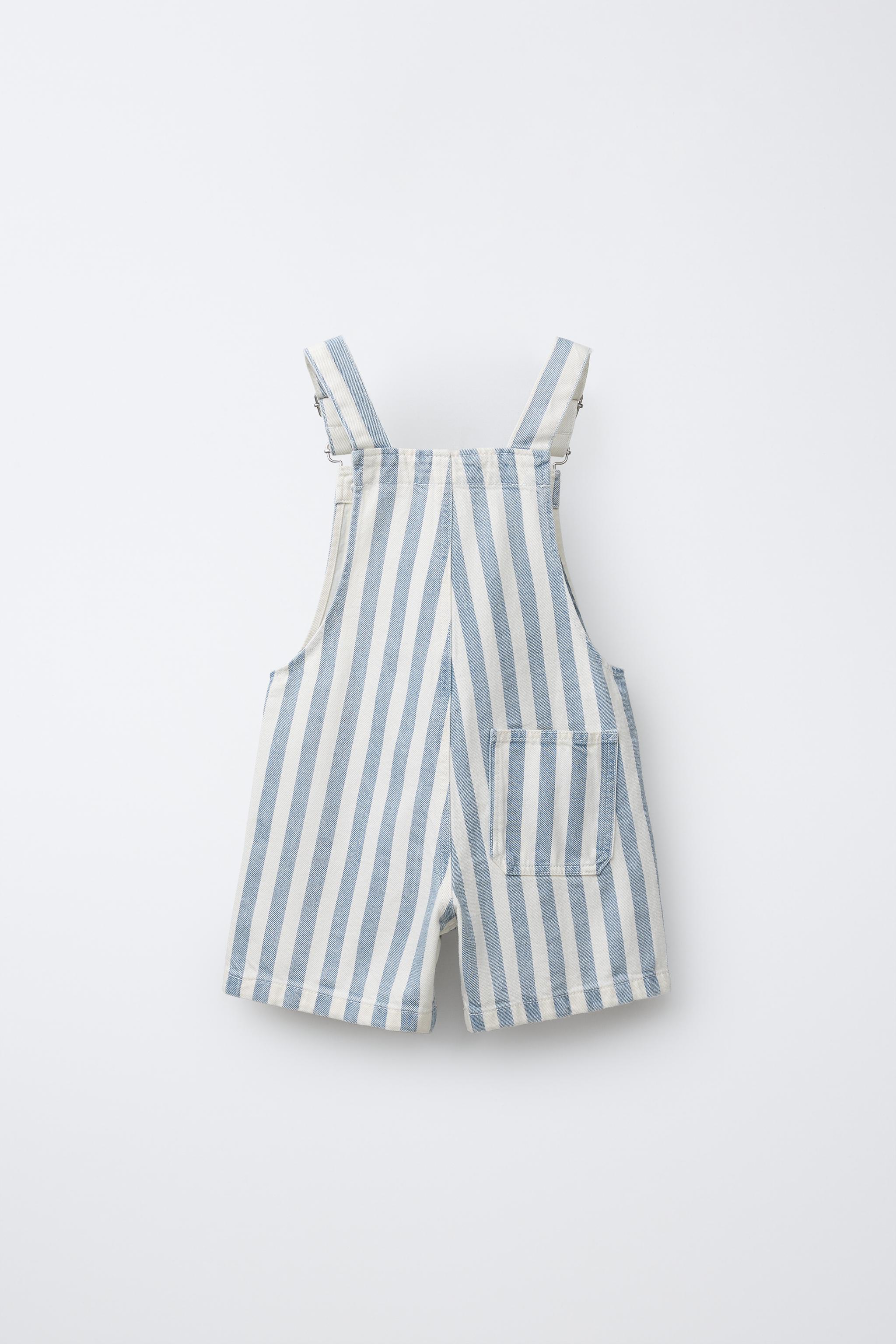 STRIPED TWILL OVERALL SHORTS