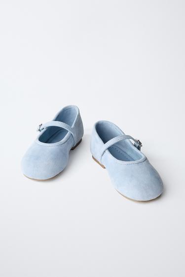 LEATHER BALLET FLATS - Blue by Zara - Image 2