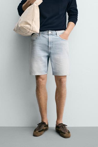 REGULAR FIT DENIM BERMUDA SHORTS - Light blue by Zara