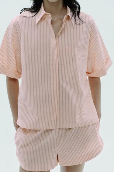 CAMISA POPELÍN BOLSILLO - Melocotón de Zara