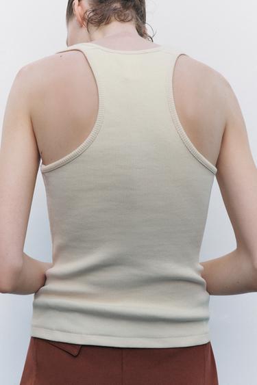 RIBBED ZIP-UP VEST TOP - Ecru / Beige by Zara - Image 2