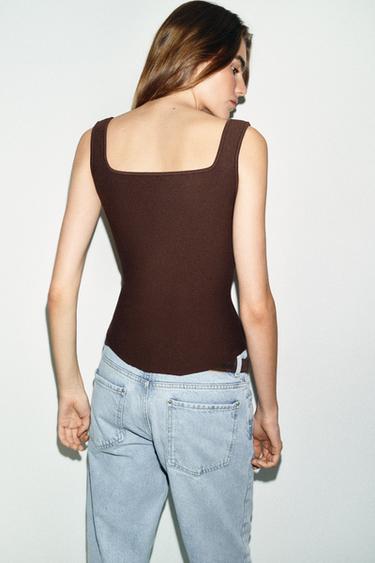 KNIT CORSETRY-INSPIRED TOP - Brown by Zara - Image 4