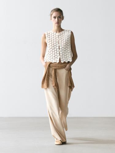 Zara Cotton crochet vest with floral details - Ecru - Image 0