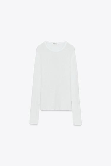 LONG SLEEVE RUSTIC TOP - Ecru by Zara - Image 0