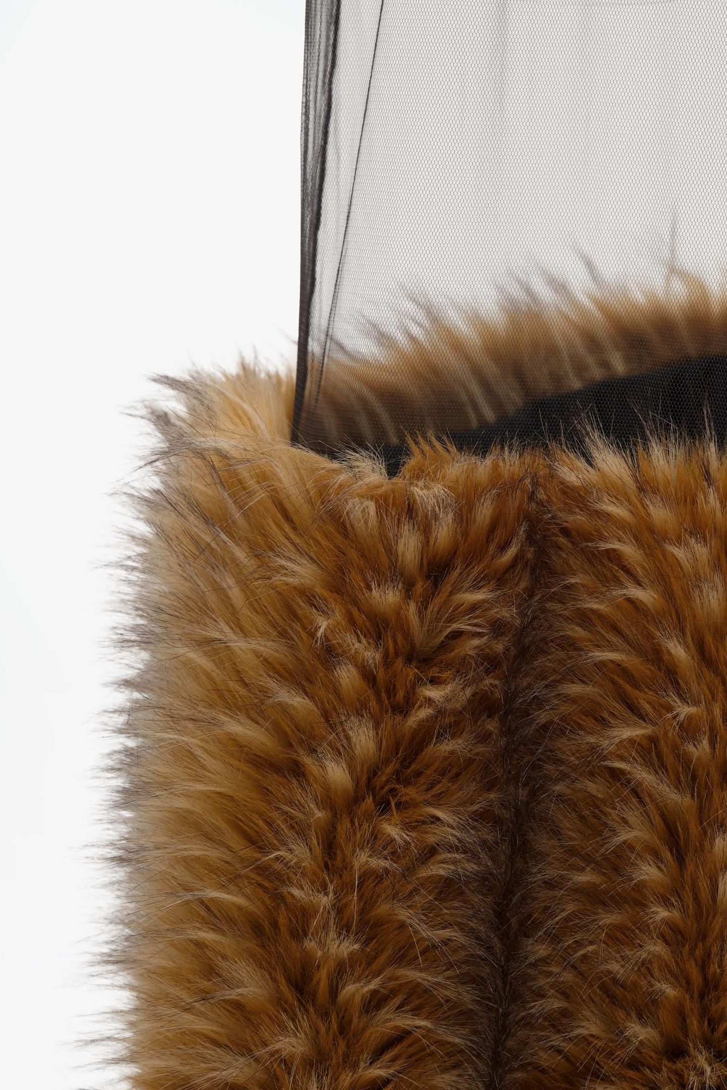 Женское платье Zara Limited Edition Tulle MIDI Dress with Faux Fur, цвет: Светлый коричневый — фото 5