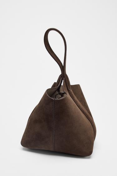 SUEDE MINI BUCKET BAG - Taupe Grey by Zara - Image 5