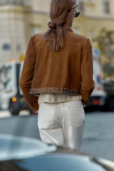 FAUX SUEDE STUDDED JACKET - Brown by Zara - Image 4