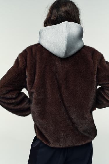 VESTE BIMATIÈRE À CAPUCHE EFFET FOURRURE - Marron de Zara - Image 4