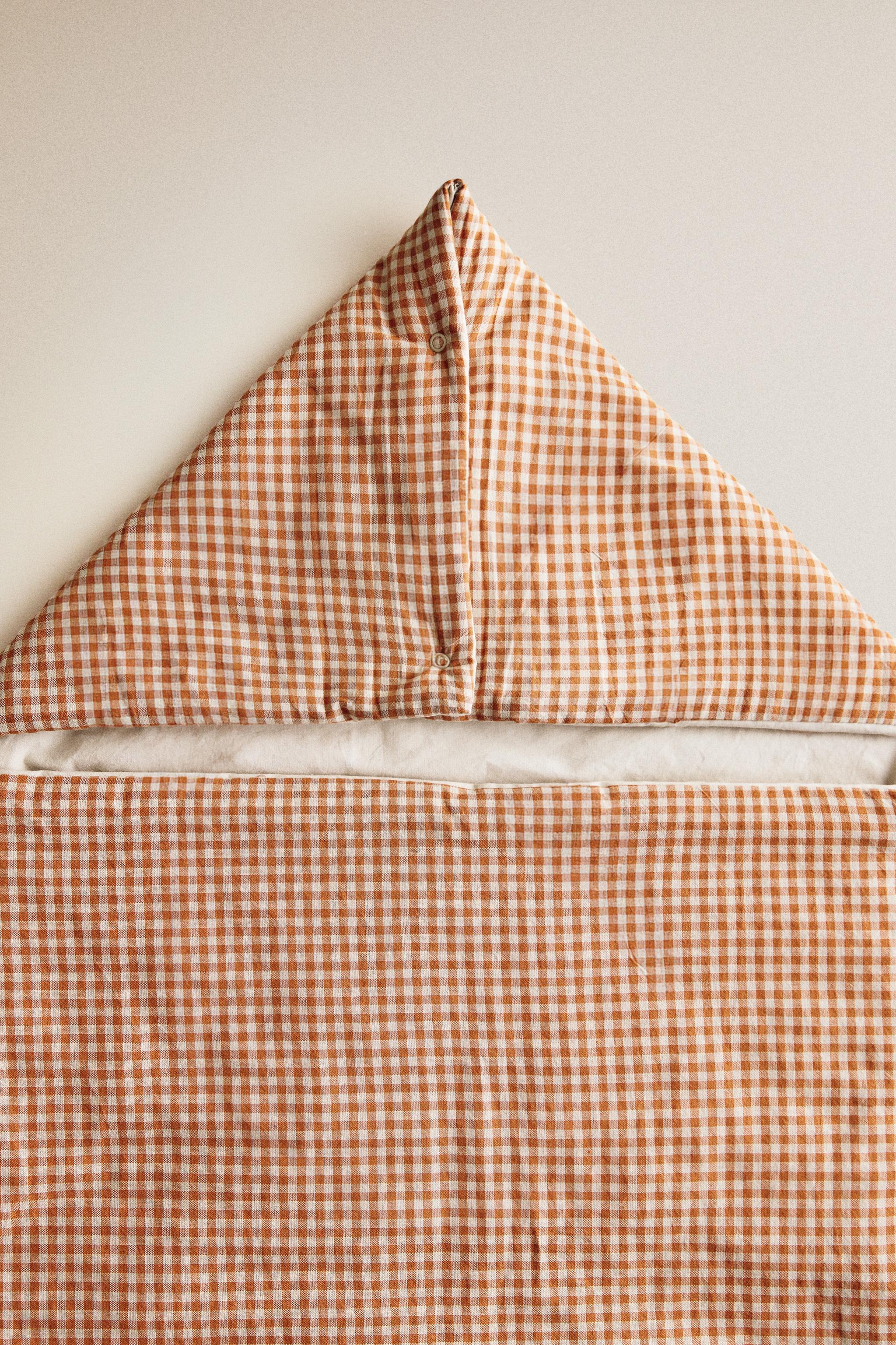 GINGHAM COTTON CARRYCOT BABY WRAP — Dark orange