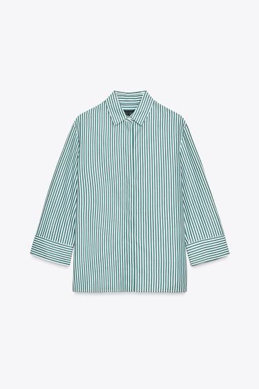 ZW COLLECTION STRIPED SHIRT - Green/White by Zara