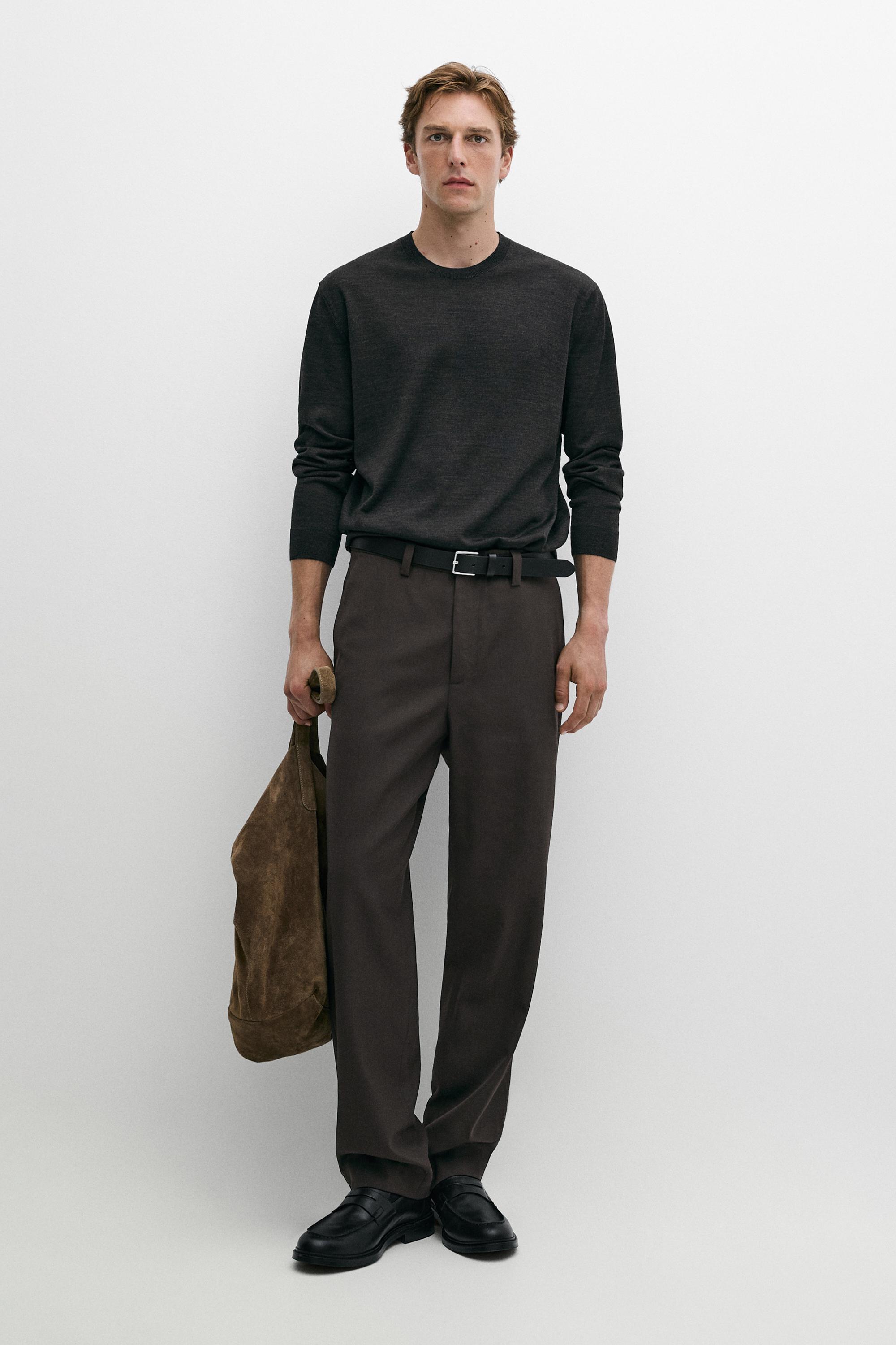 100% merino wool knit round neck sweater — Anthracite Gray