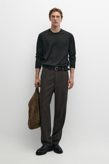 Zara 100% merino wool knit round neck sweater - Anthracite Gray