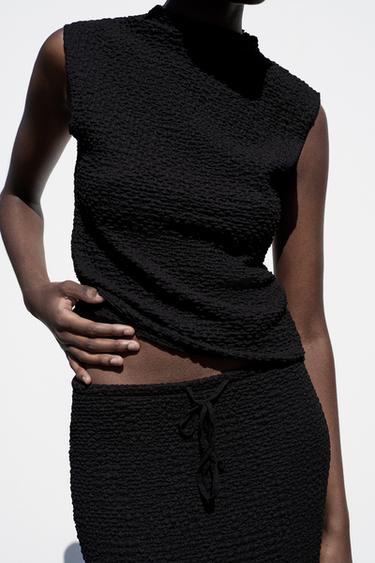 TEXTURED HIGH NECK TOP - Black by Zara - Image 3
