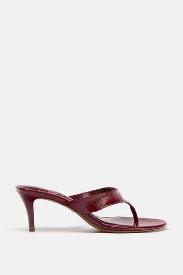 HEELED SANDALS WITH CRACKLED EFFECT - Burgundy Red by Zara