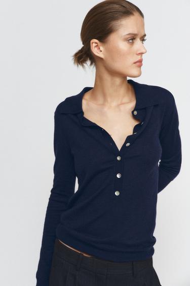 بولو صوف بغرزة دقيقة - بحري by Zara