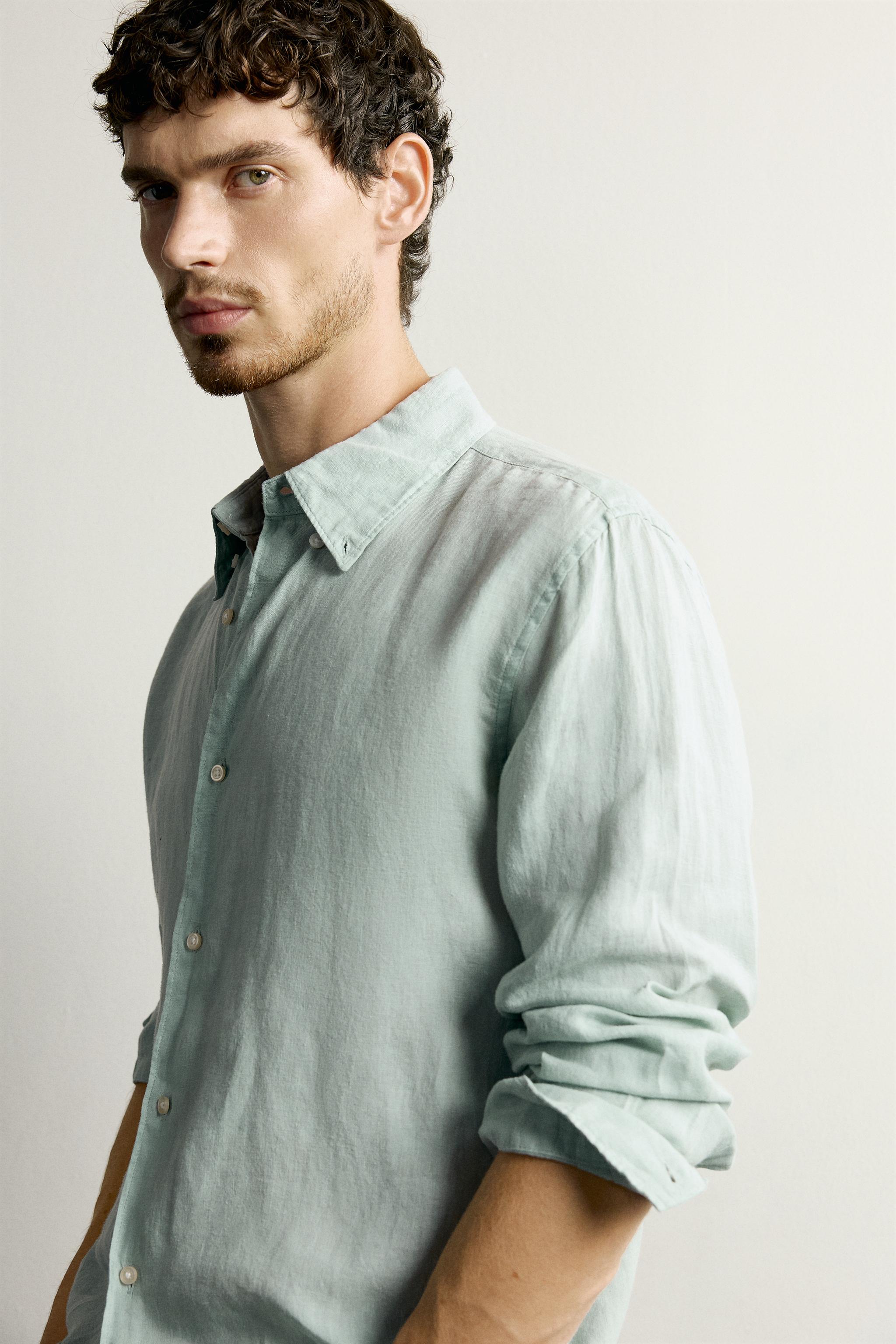 Мужские рубашки Zara 100% LINEN REGULAR FIT SHIRT — фото 6