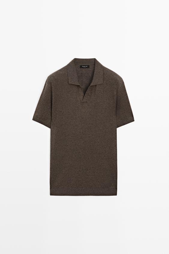 Linen blend V-neck polo shirt from Zara - $100