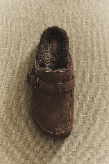 SABOT EN CUIR CHAUD À BOUCLE - Marron de Zara