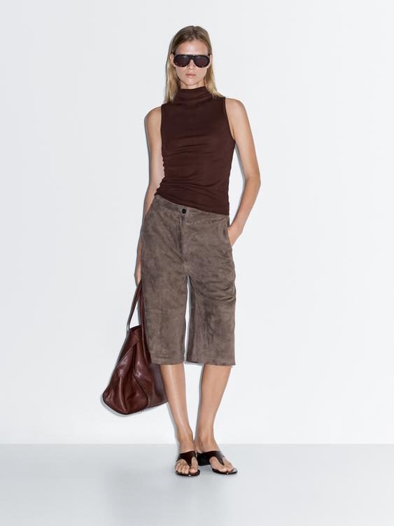 100% cotton funnel neck top