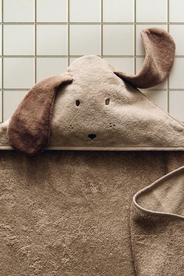 RĘCZNIK KĄPIELOWY DZIECIĘCY Z KAPTUREM PIESEK - Brązowy Zara